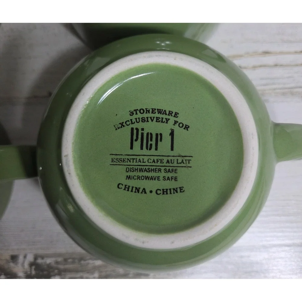 Set of 4 Pier 1 Essential Cafe Au Lait GreenStoneware Oversized Coffee Mugs 22oz